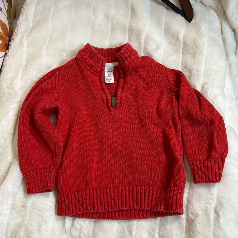 Carters Baby Toddler 2T Red 1/4 Zip Fox Pullover Xmas Fall Winter Preppy City
